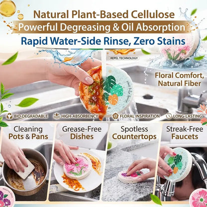 Natural Wood Pulp Floral Dish Sponge 🌱 | Eco-Friendly Kitchen Cleaning Essential 🧽