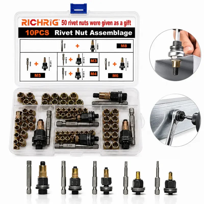 🔧 Complete 72-in-1 Rivet Nut Kit | 5 Sizes for All Daily Fastening Projects