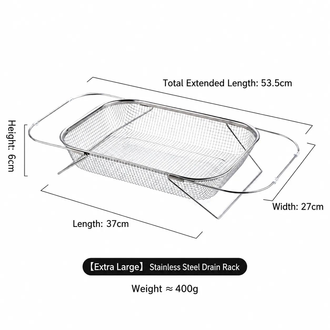 Stainless Steel Over-The-Sink Colander Strainer Basket, Expandable Rectangle Fine Mesh Kitchen Utensils with Handles, Silver Kitchen Essential