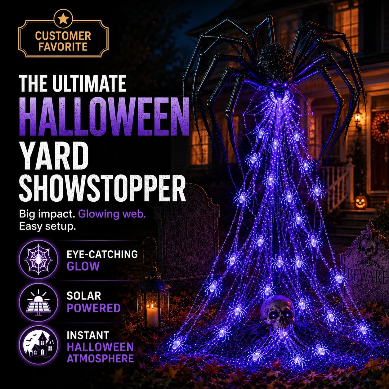 🎁Only Today 49% OFF 🔥 Halloween Spider Web Light Show🕷️