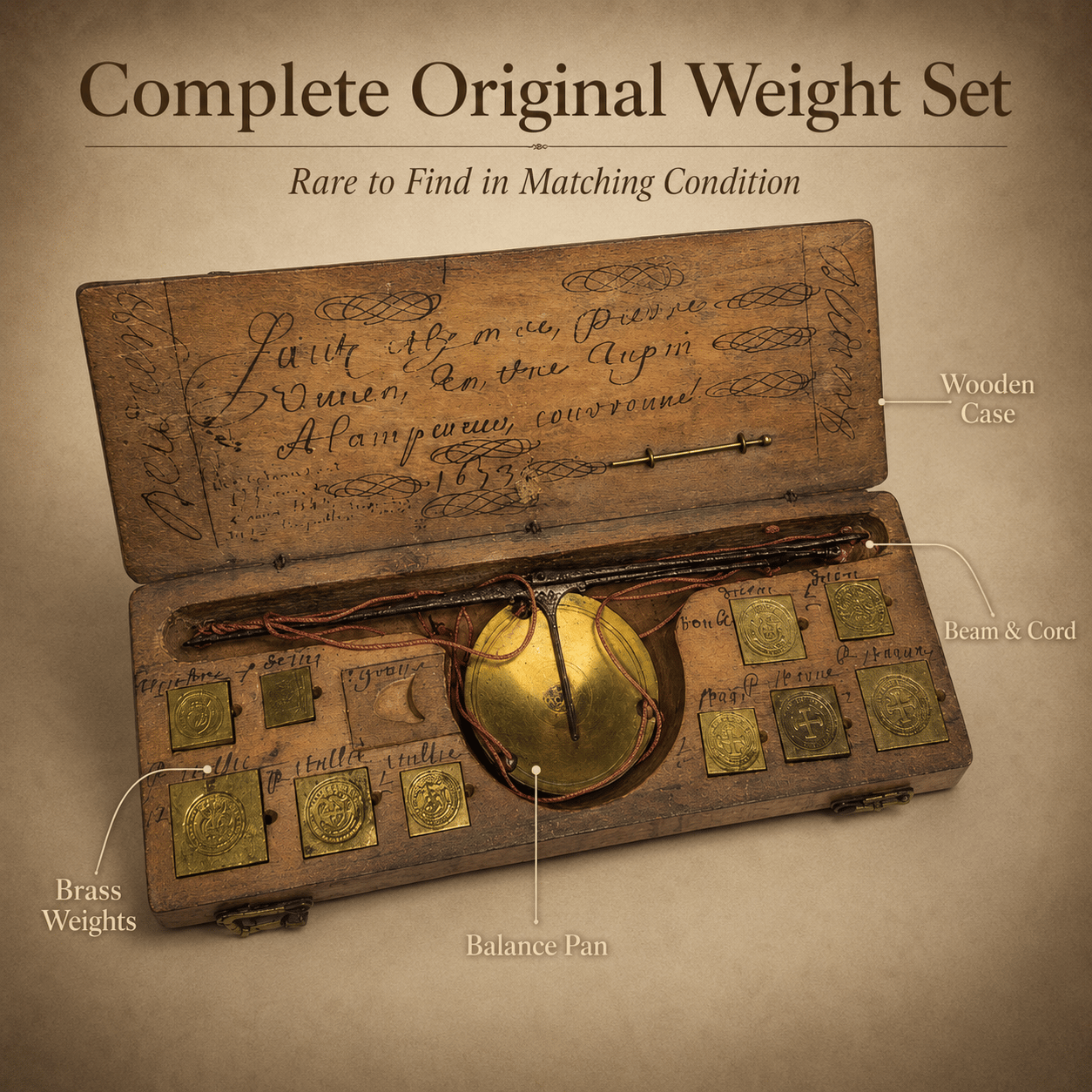 Rare Antique Boxed Coin Scale | 17th Century Merchant Money Balance