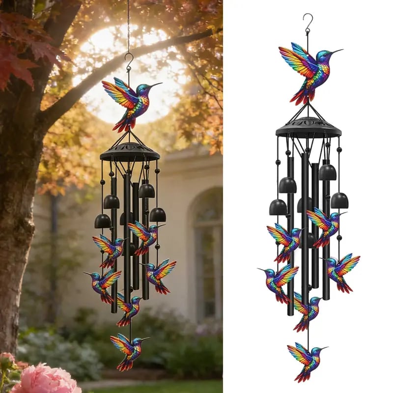 🔥🐦Vintage Colorful Hummingbird Wind Chime with Metal Tubes and Bells