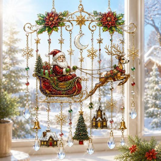 🔥 LAST DAY 49% OFF – 🎄Handmade Christmas Stained Glass Window Hanging | Tempered Stained Glass, K9 Crystal Drops & Ready-to-Hang Holiday Decor ✨