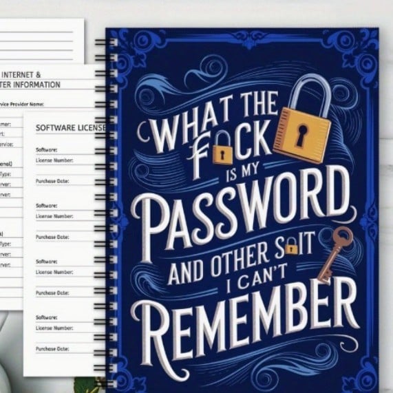 🔥📅Funny Password Notebook - Spiral Bound with Lock Icons & Funny Security Phrases✍️