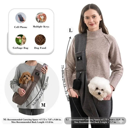 🐾Dog & Cat Sling Carrier - Adjustable Padded Shoulder,Portable Buckle-Snap-Safety Rope Hook-Loop Design