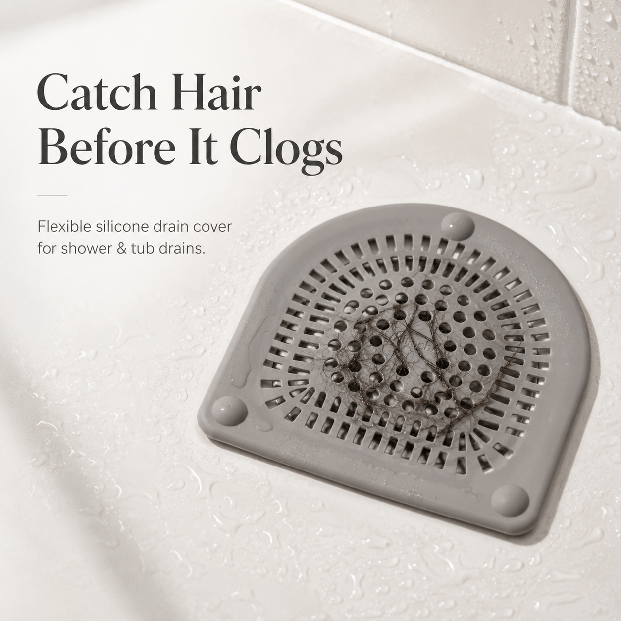 Silicone Shower Drain Hair Catcher 6" Flexible Dome Cover with Suction Cups for Bathtub, Shower & Pop-Up Drains