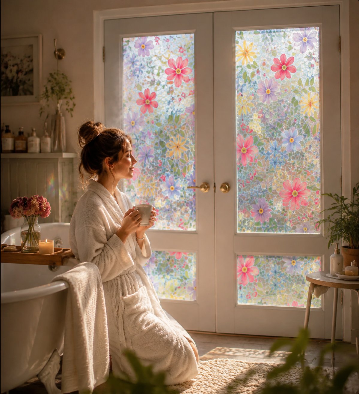 💐Colorful flowers, dazzling sunlight, double-sided visible glass decorative wall stickers