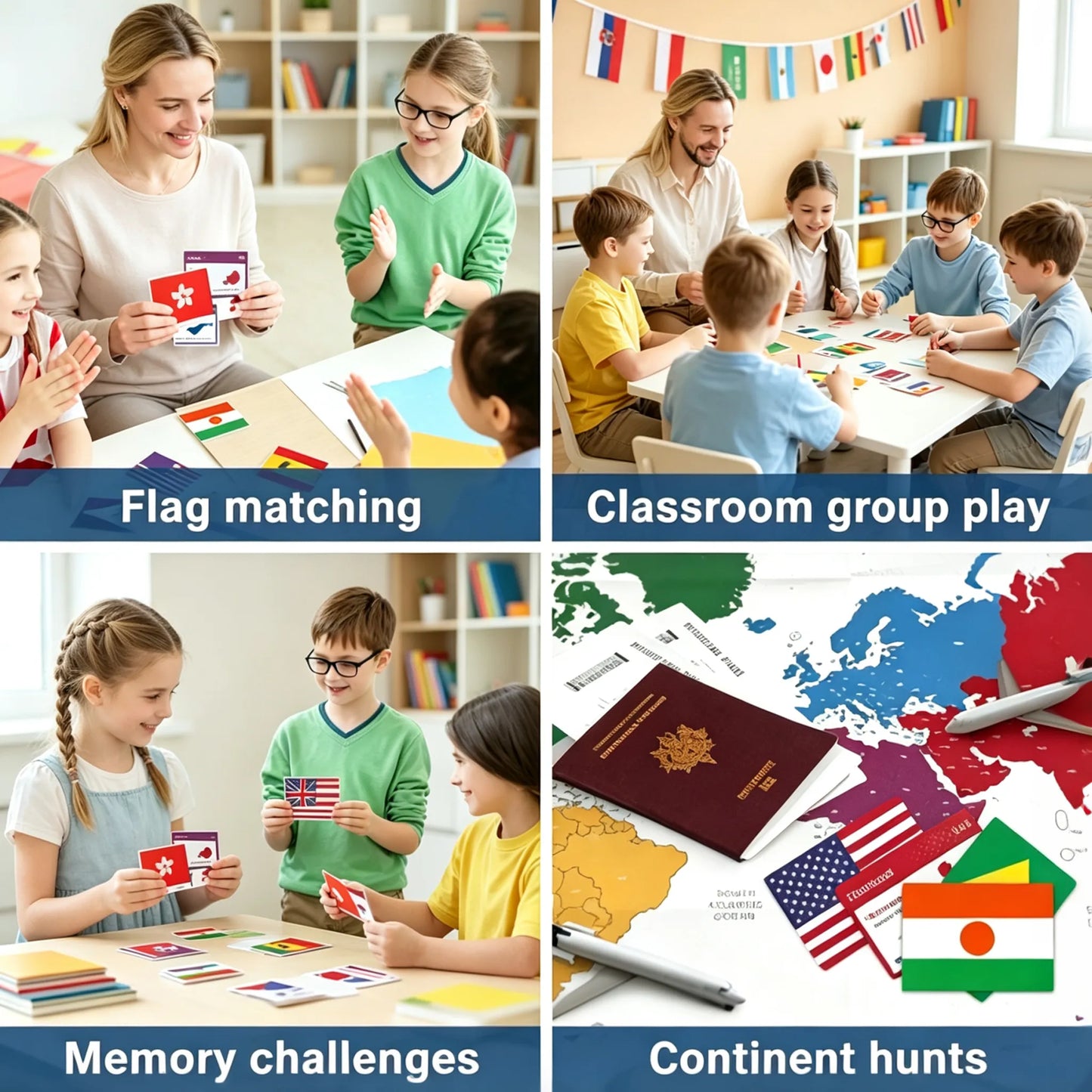 🌍245-Piece World Flags Flashcards Set – Fun Geography Learning Game for Kids & Adults with World Map 📚