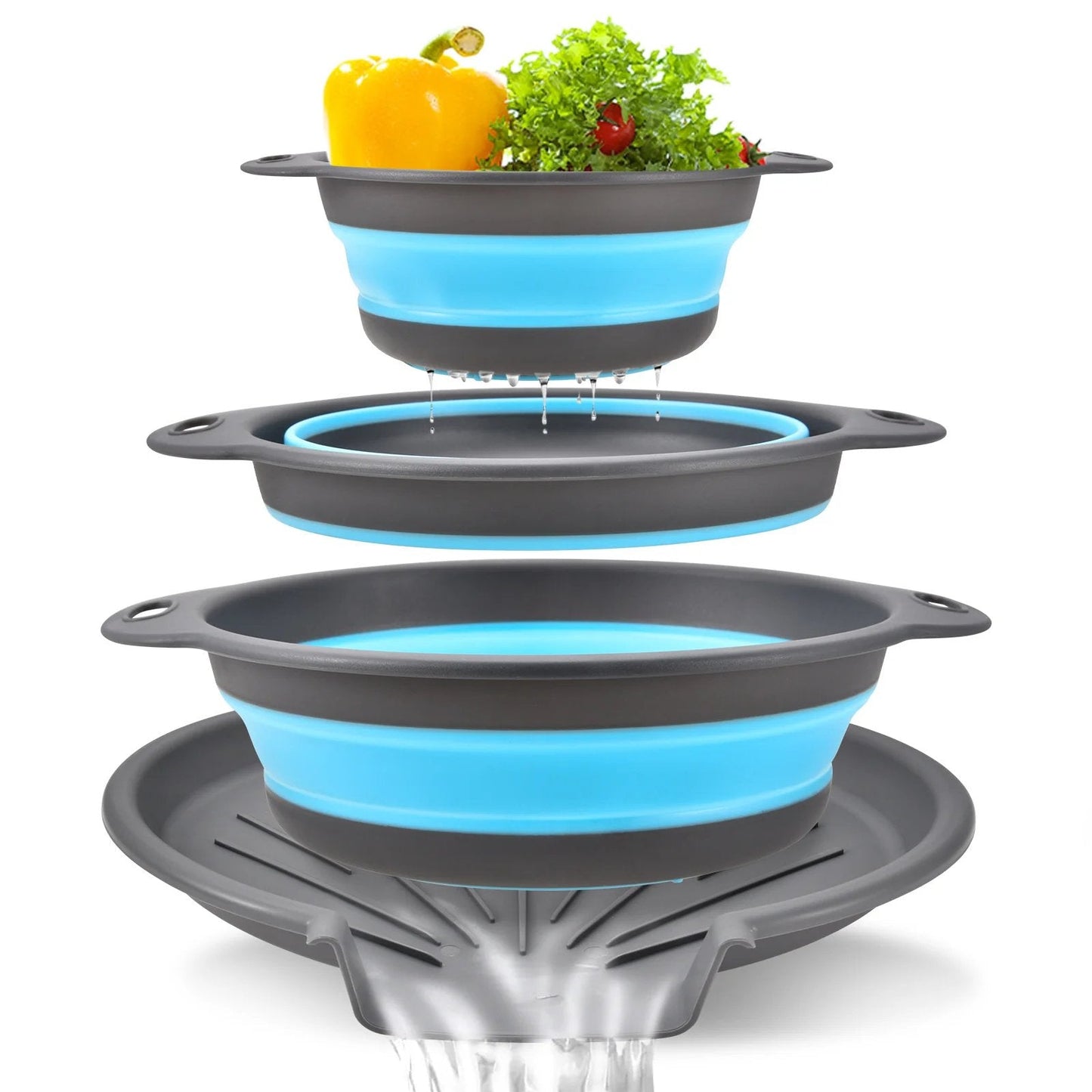 Collapsible Colander Set of 3 – Space-Saving Strainers with Draining Base | Small Medium Large