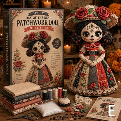 🎃 Day of the Dead Patchwork Doll DIY Sewing Kit – Handmade Fabric Doll Making Kit with Floral Details