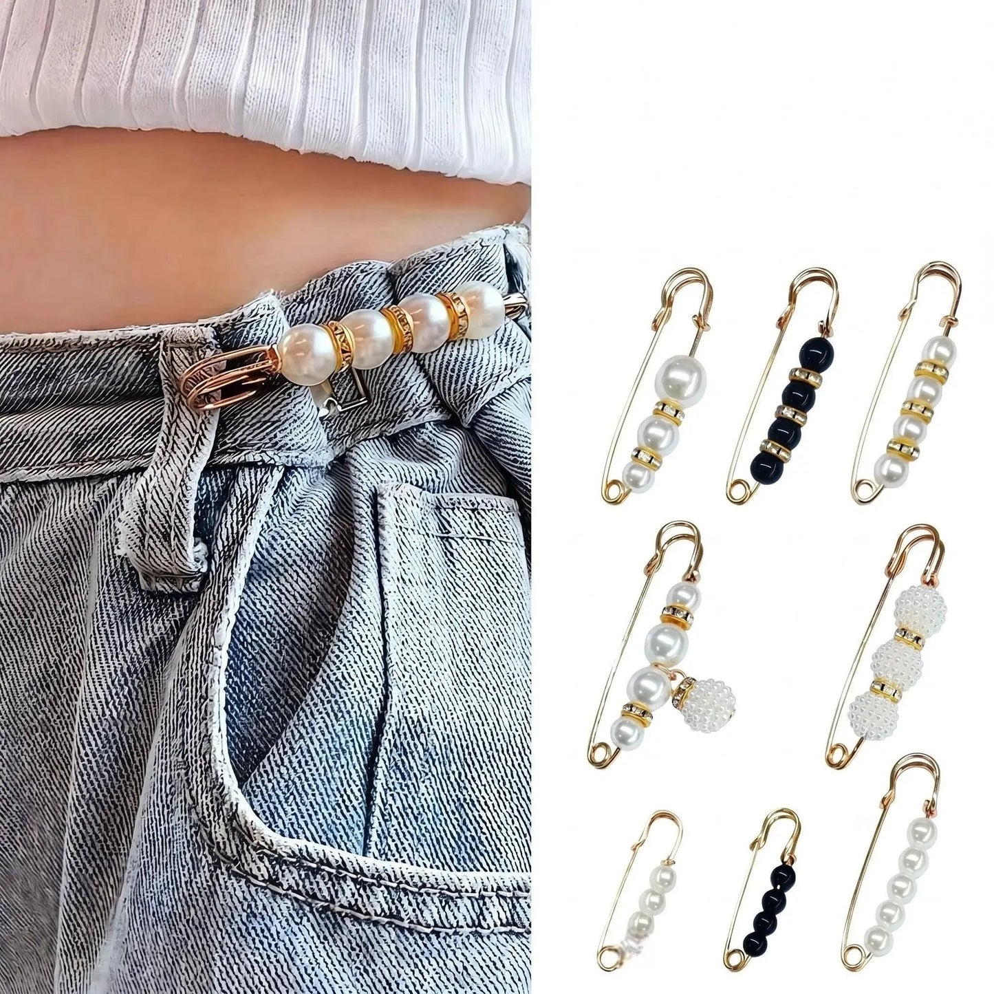 🔥6-Piece Pearl Brooch Pin Set - Decorative Mixed-Style Fasteners for Cardigans & Dresses