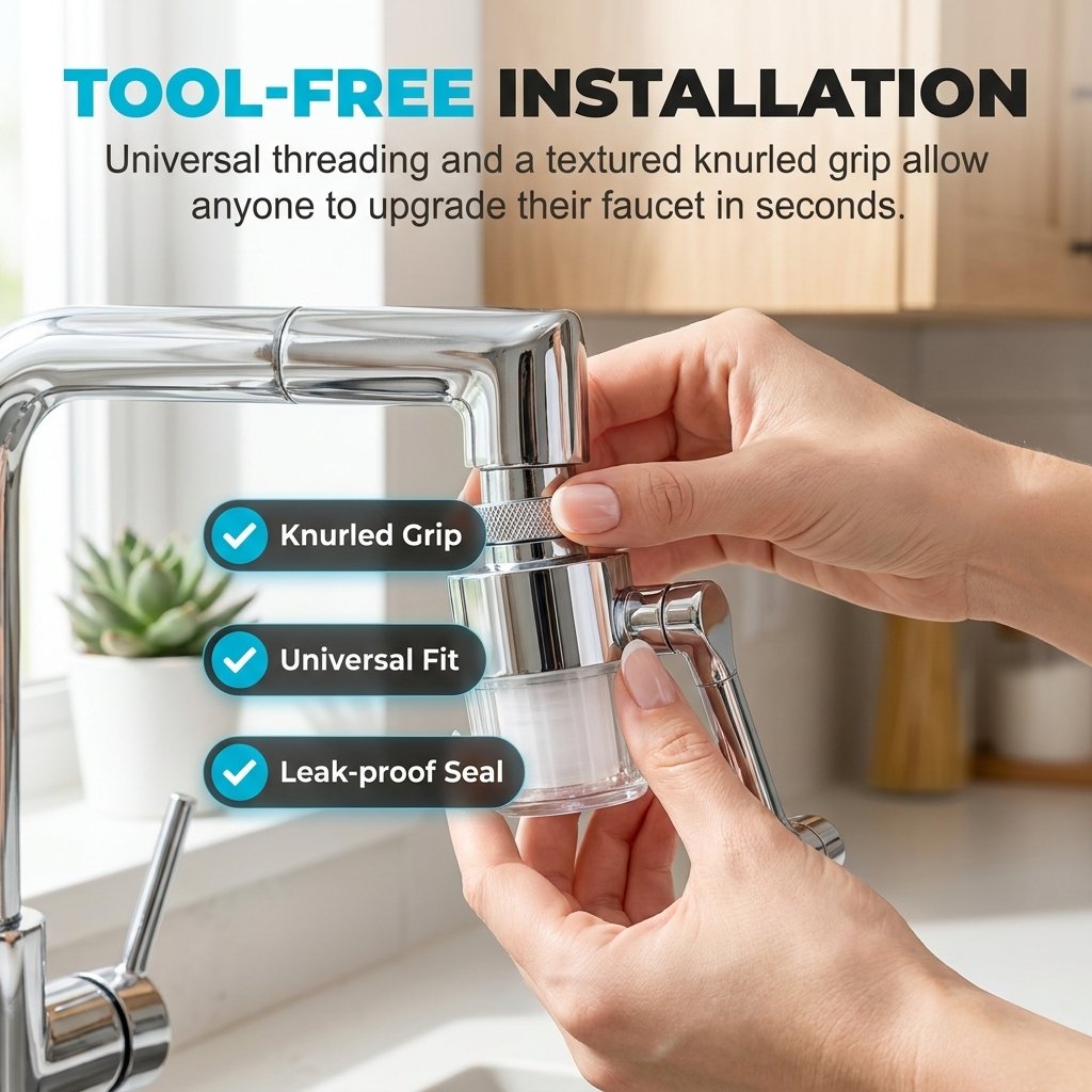 Rotating Faucet Aerator & Filter Set – 360° rotation, soft anti-splash stream, and transparent housing