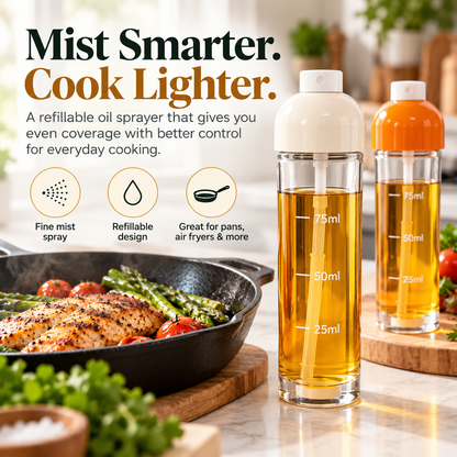 🍳✨Refillable Fine Mist Olive Oil Sprayer – Even Spray Cooking Oil Dispenser for Air Fryers, Grilling, Baking & Everyday Kitchen Use