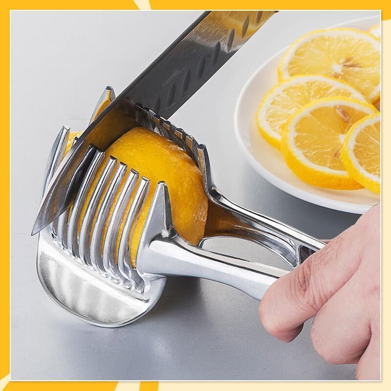Creative Kitchen Slice Cutting Tool, Food‑Grade Aluminum Alloy Hand‑Held Slicer, Quick Slicing Holder for Lemon, Tomato, Onion & Soft Fruits Vegetables