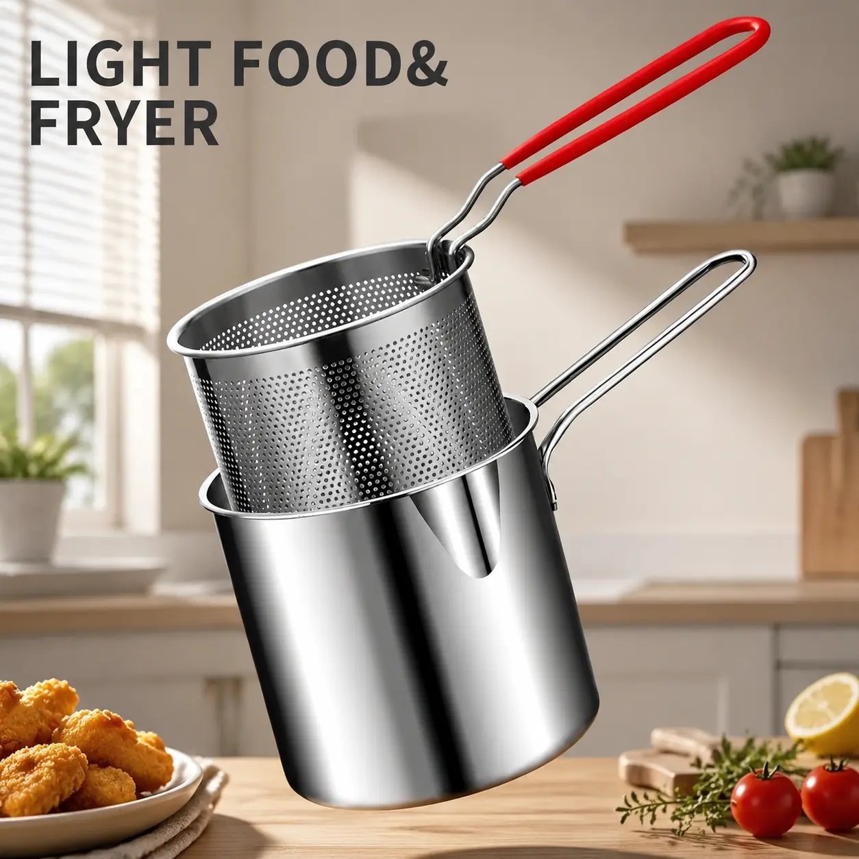 Restaurant-Quality Crispy Frying at Home! Compact Stainless Steel Deep Fryer Pot Set with Basket & Tongs | Oil-Saving, Quick & Easy to Clean for Perfect Family Portions