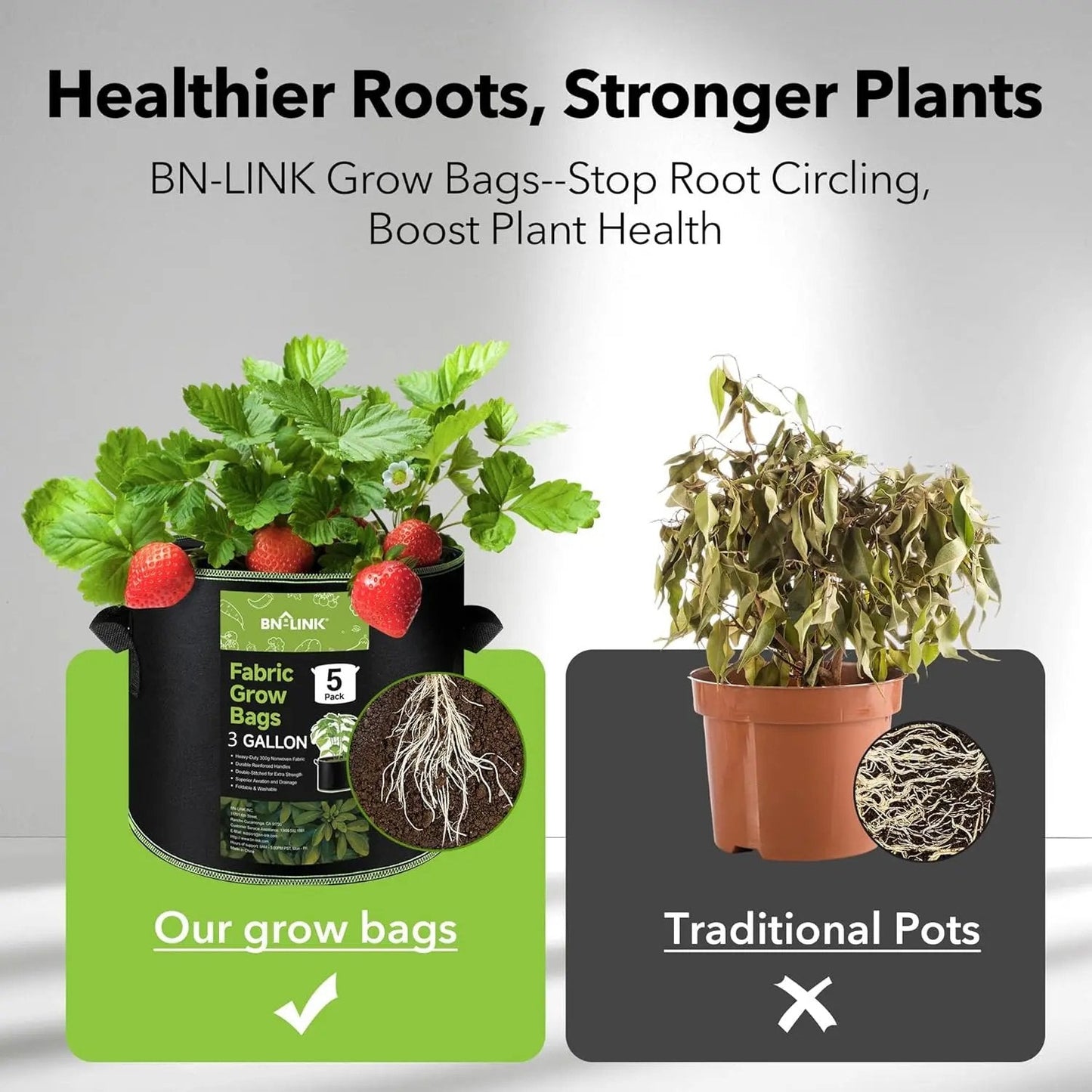 🔥🔥BN-LINK 5-Pack 3 Gallon Grow Bags
