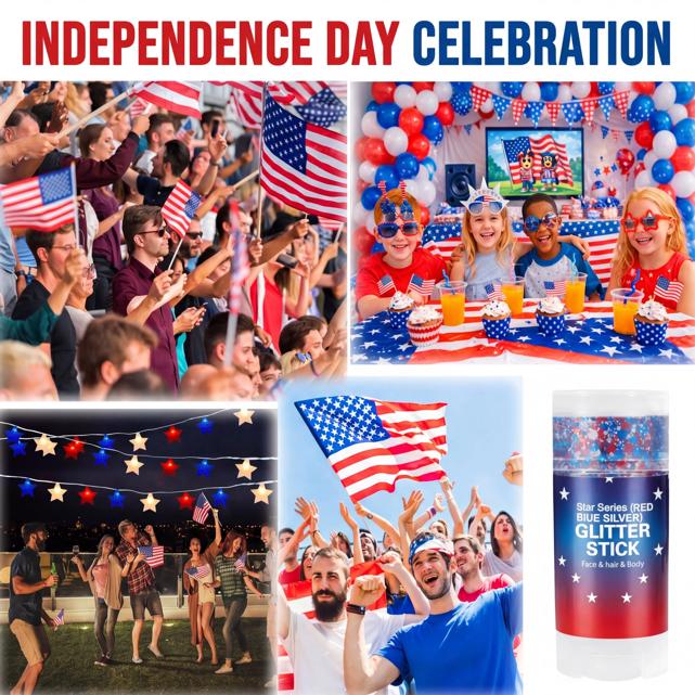 🔥4th of July Glitter Stick – Red, White & Blue Sparkle