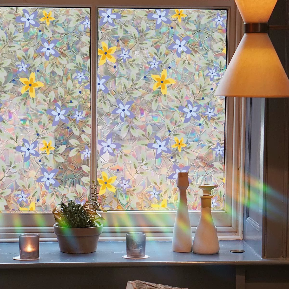 💐Colorful flowers, dazzling sunlight, double-sided visible glass decorative wall stickers