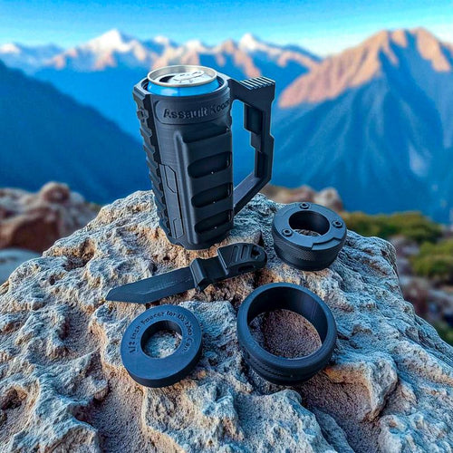 🥤🔥Assault-Style Tactical Koozie with Built-In Bottle Opener – 3 Sizes for Bottles & Cans