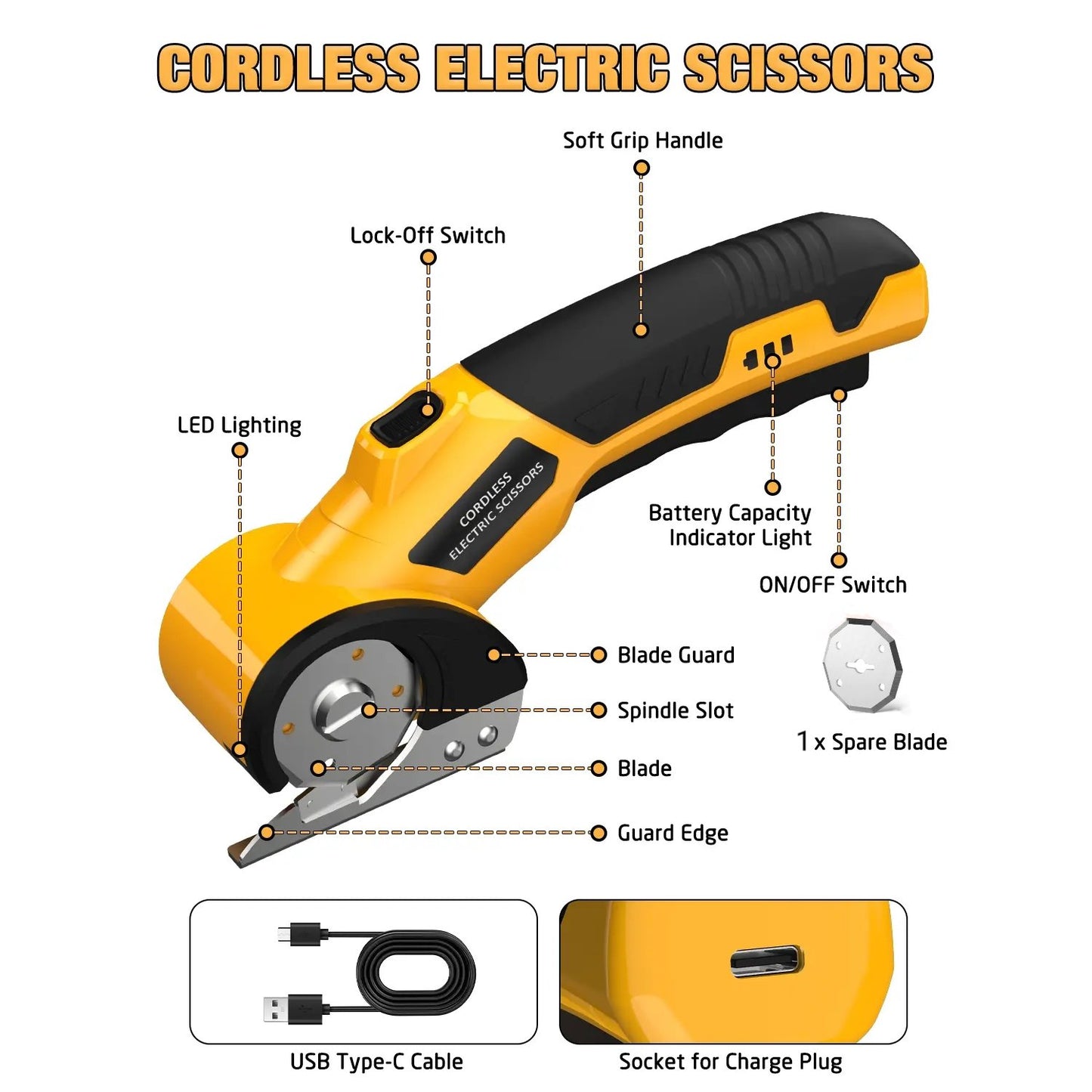✂️Cordless Electric Scissors 4V – Rechargeable Heavy Duty Cutter with Safety Lock, LED Light, Long Battery Life