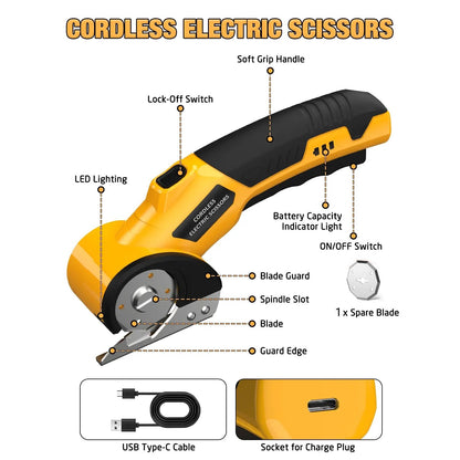 ✂️Cordless Electric Scissors 4V – Rechargeable Heavy Duty Cutter with Safety Lock, LED Light, Long Battery Life