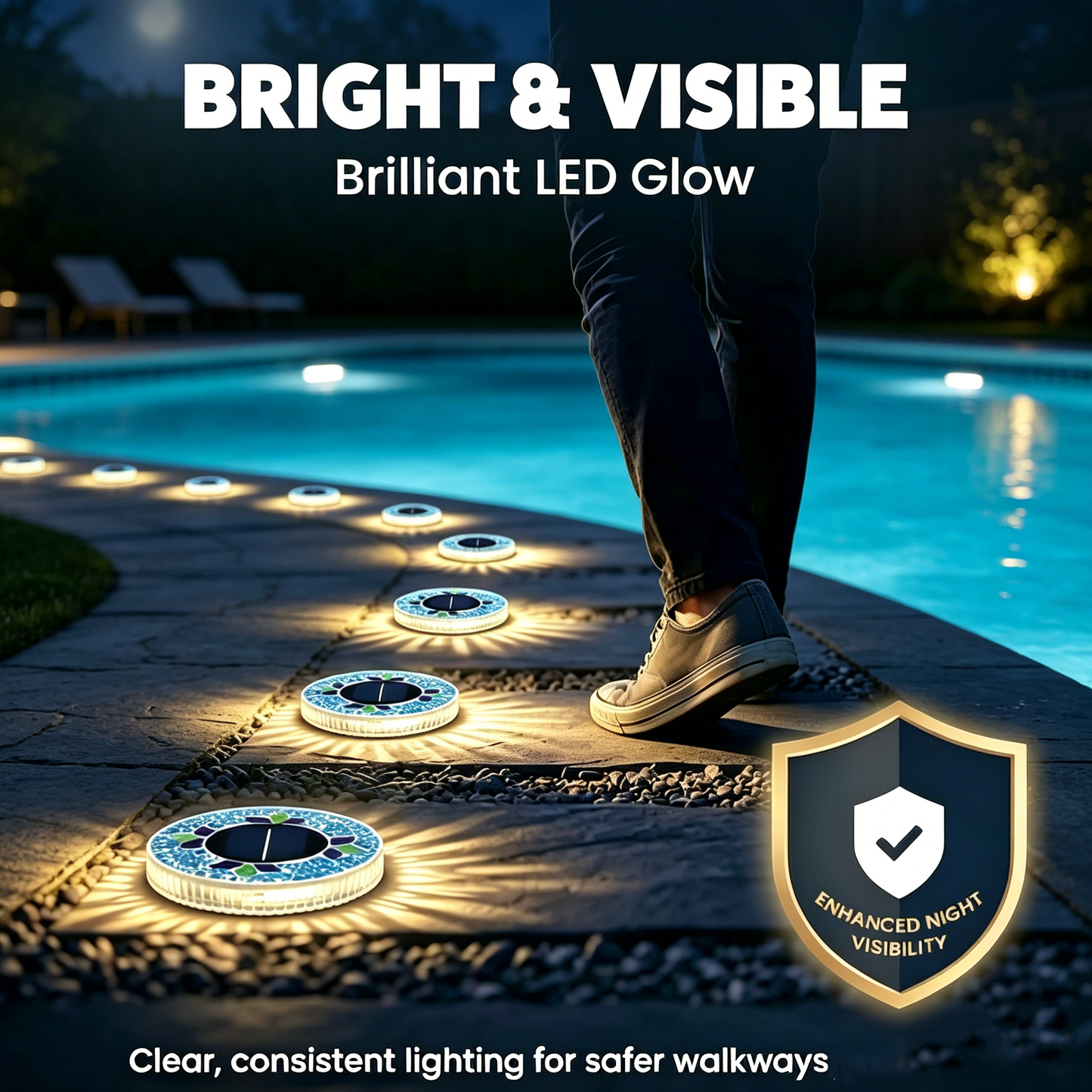 Solar Disk Lights – Handcrafted Mosaic Outdoor LED Waterproof In-Ground & Tabletop Wireless Lighting