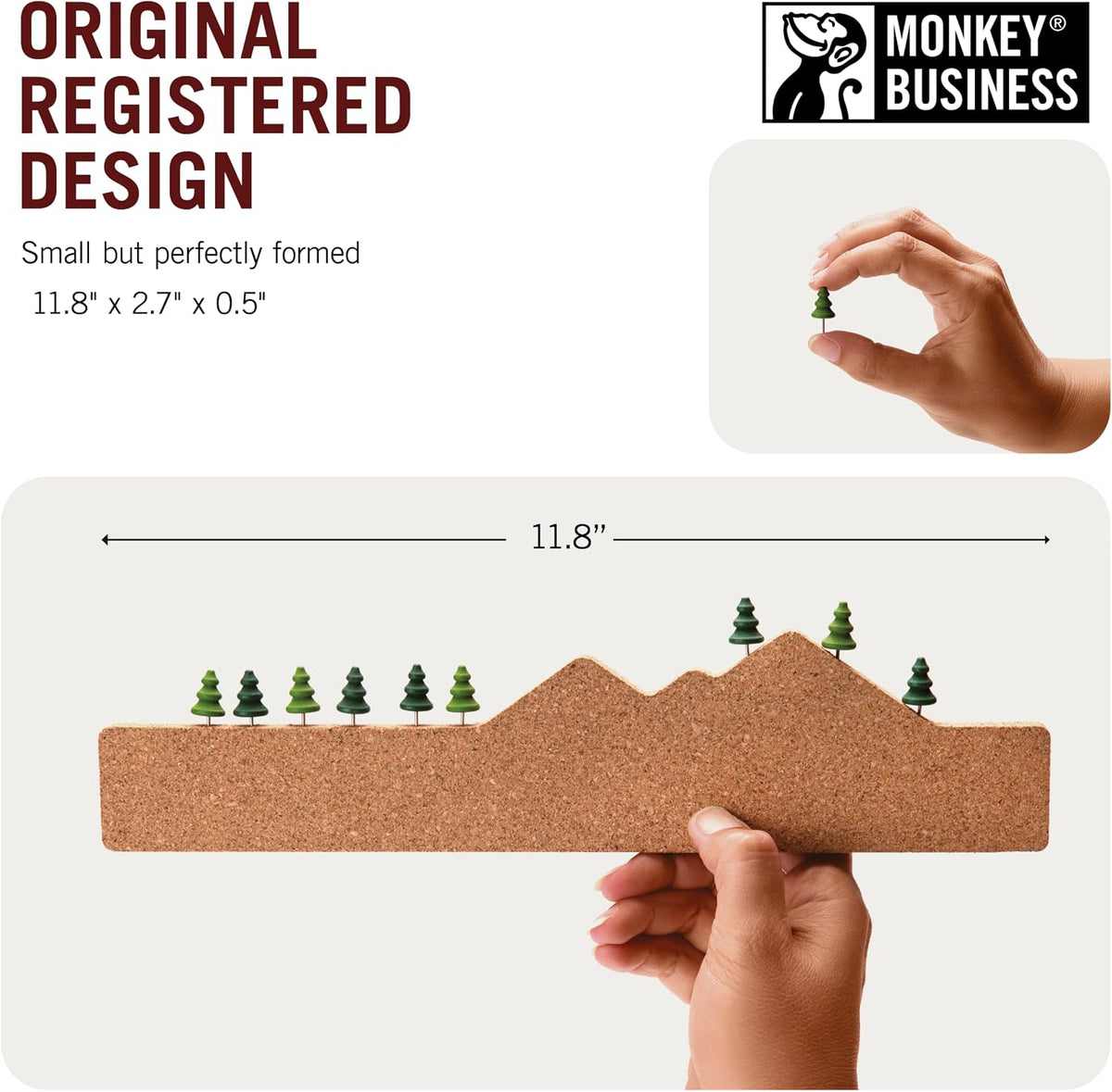 Memo Mountain 3 Cork Board Strips - Corkboard Pin Boards with Mountain Scene Pushpins, Office Accessories, Cute Cork Boards for Walls