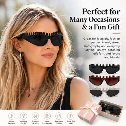 🪮 Spiky Jagged Frame Y2K Retro Oval Sunglasses🕶️