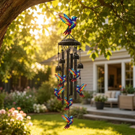 🔥🐦Vintage Colorful Hummingbird Wind Chime with Metal Tubes and Bells
