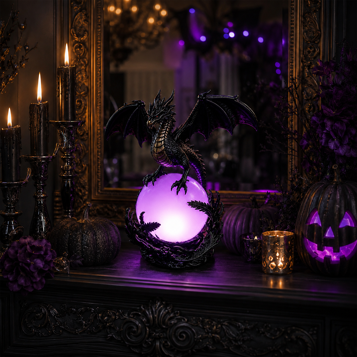 🔮Gothic Dragon LED Crystal Ball Lamp for Dark Aesthetic Decor🐉