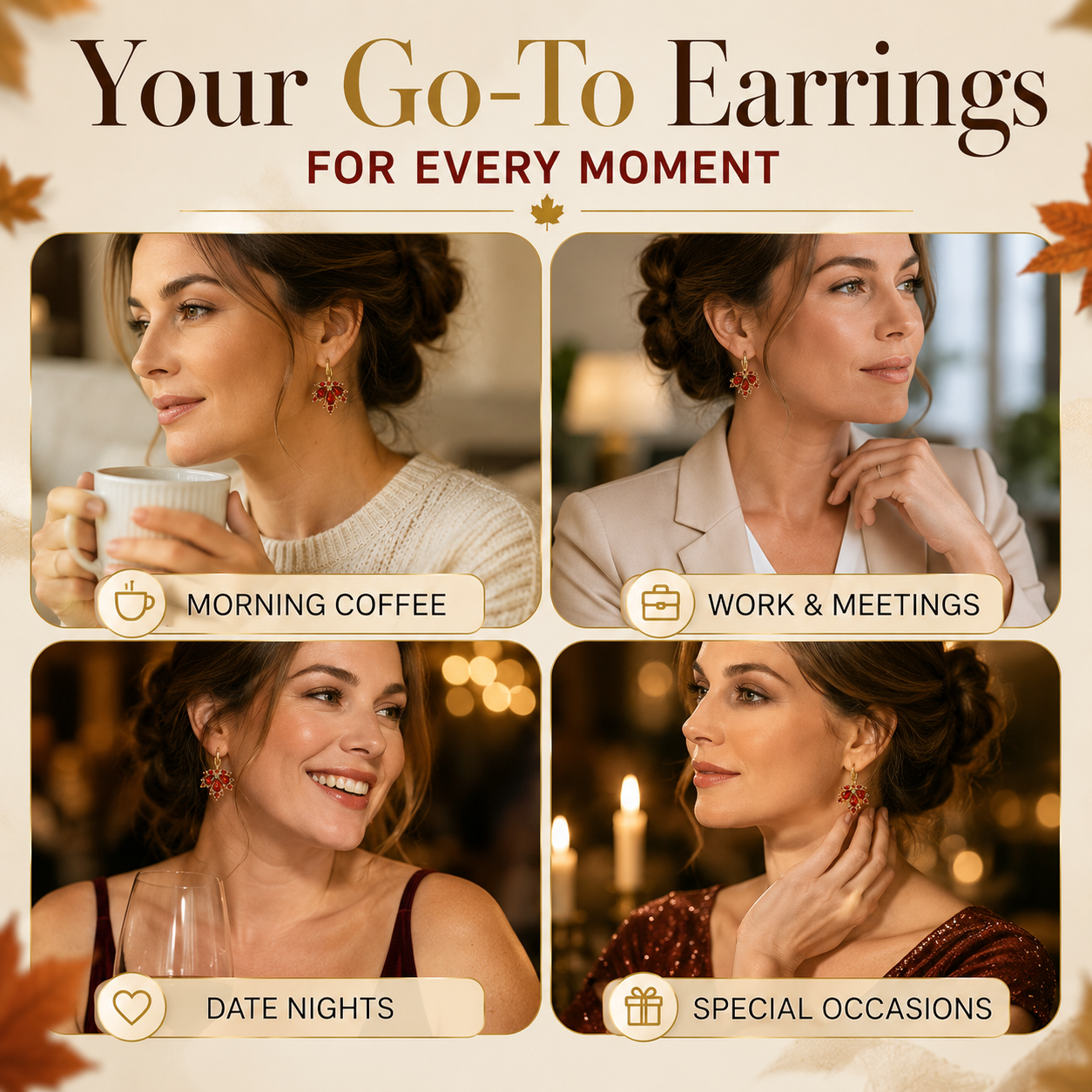 🍁 Autumn Glow: Crystal Maple Leaf Drop Earrings in Gold Finish