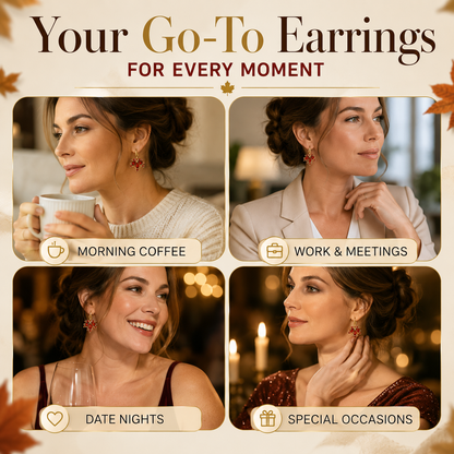 🍁 Autumn Glow: Crystal Maple Leaf Drop Earrings in Gold Finish