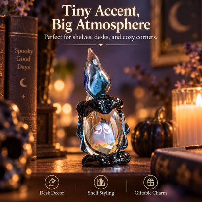 🎃 Ghost Candle Glass Figurine – Handmade Halloween Shelf Décor