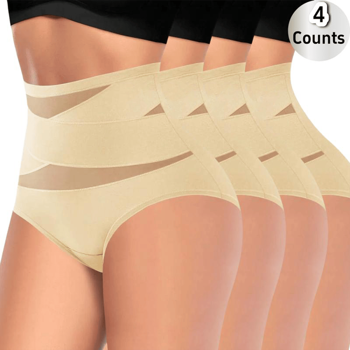 🔥🔥4-Pack High-Waisted Shapewear Briefs for Women – Nahtlose Miederhöschen aus Seidennetzgewebe, zum Abnehmen und Po-Liften – Atmungsaktive Unterwäsche für den Alltag