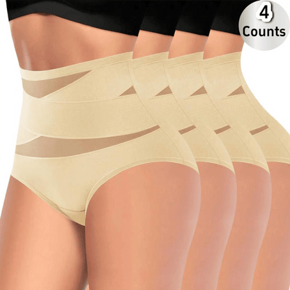 🔥🔥4-Pack High-Waisted Shapewear Briefs for Women – Nahtlose Miederhöschen aus Seidennetzgewebe, zum Abnehmen und Po-Liften – Atmungsaktive Unterwäsche für den Alltag