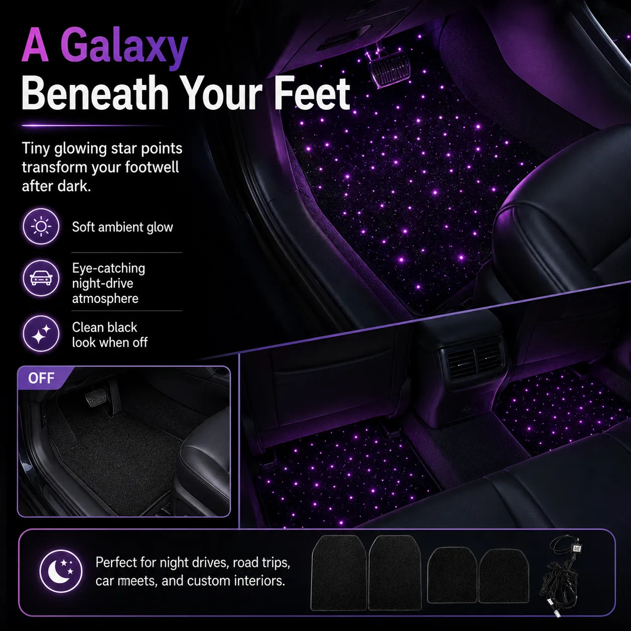 ✨ LED Starlight Car Floor Mats — Light Up Every Drive in Style! 🚗🌌