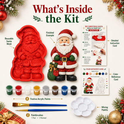 🎄 DIY Christmas Mold & Paint Craft Kit | Reusable 3D Mold with 8 Acrylic Paints, 2 Brushes & Festive Detail Guide 🎨✨