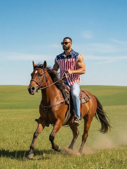 ⚡Hot Sales 49% OFF🔥Men's American Flag Denim Vest - 4th of July Patriotic Casual Sleeveless Jacket