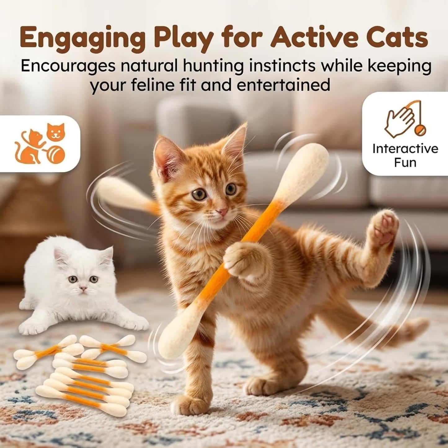 ❤️For happy, healthy, and active indoor cats🐱6 Pcs Swabs Large Size Cat Toys with Catnip