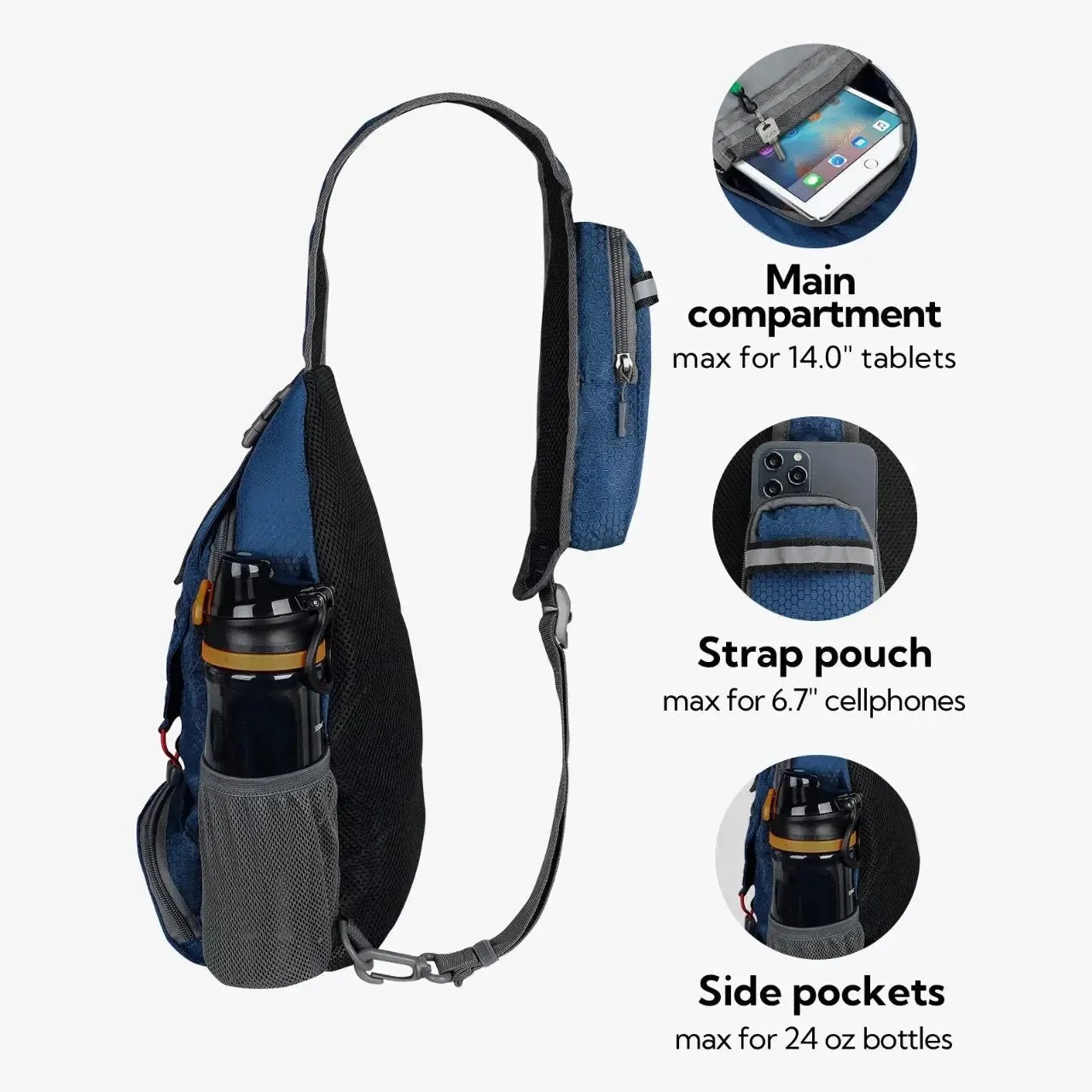 Packable Small Crossbody Sling Backpack with Side Pouch