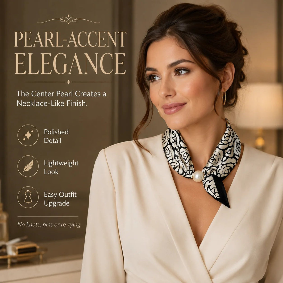 📍🧣 Effortless Glamour: Pop-On Pearl Necklace Scarf ✨