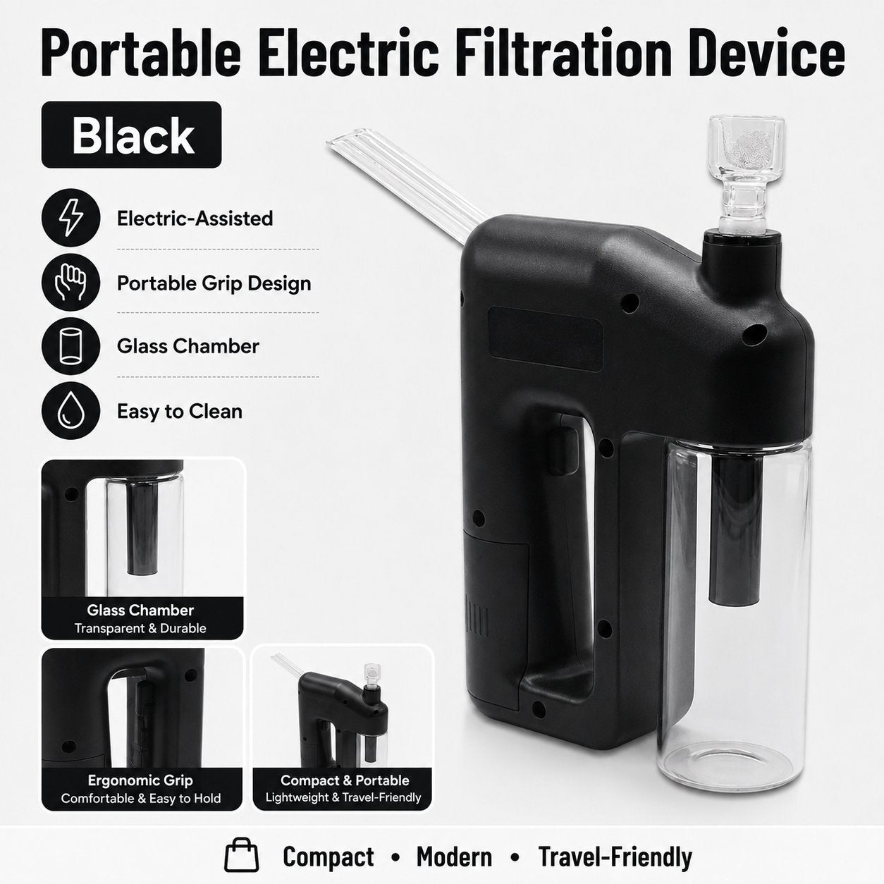 ⚡  Portable Handheld Electric Filtration Device | Compact Glass Chamber Design with Electric-Assisted Operation & 6 Color Options ✨