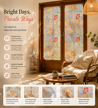 💐Colorful flowers, dazzling sunlight, double-sided visible glass decorative wall stickers
