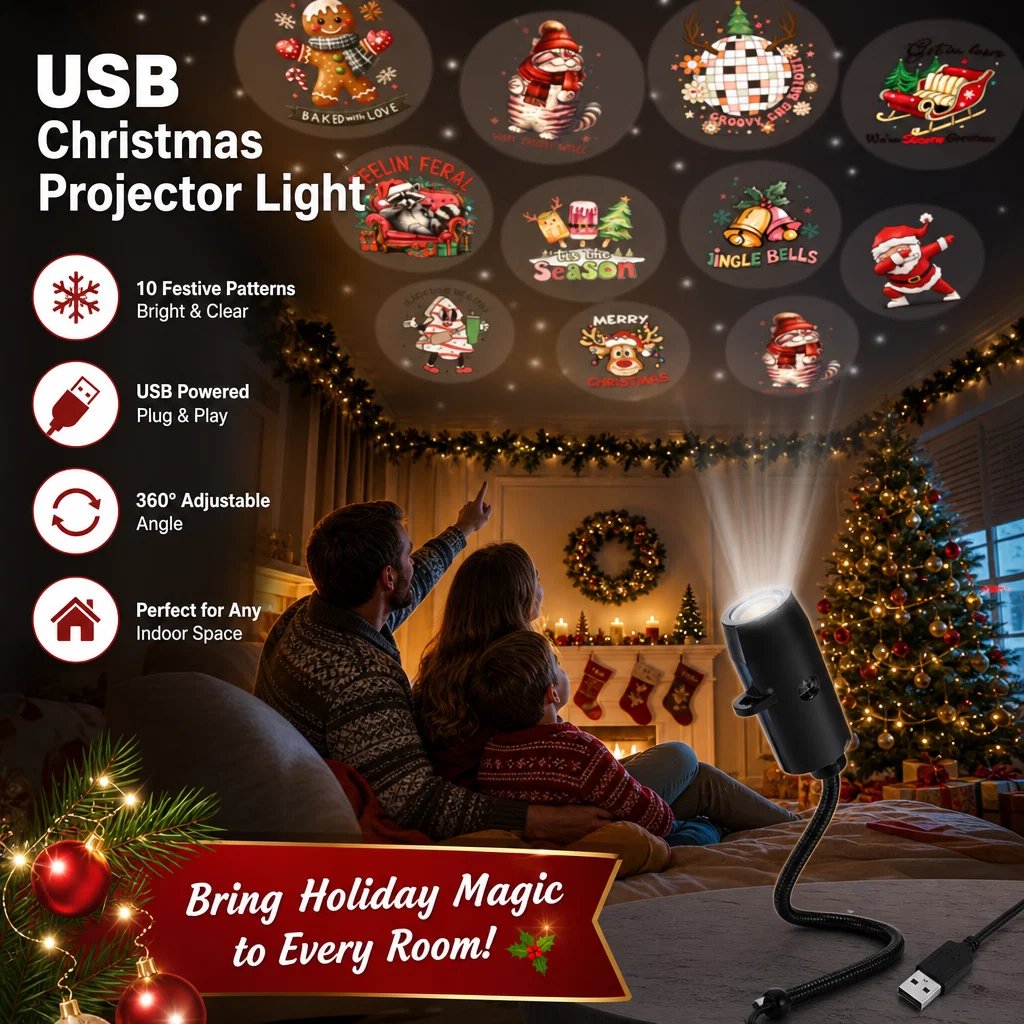HD Holiday Scene Projector – Swappable Discs, USB Plug & Play | Christmas, Halloween & Galaxy