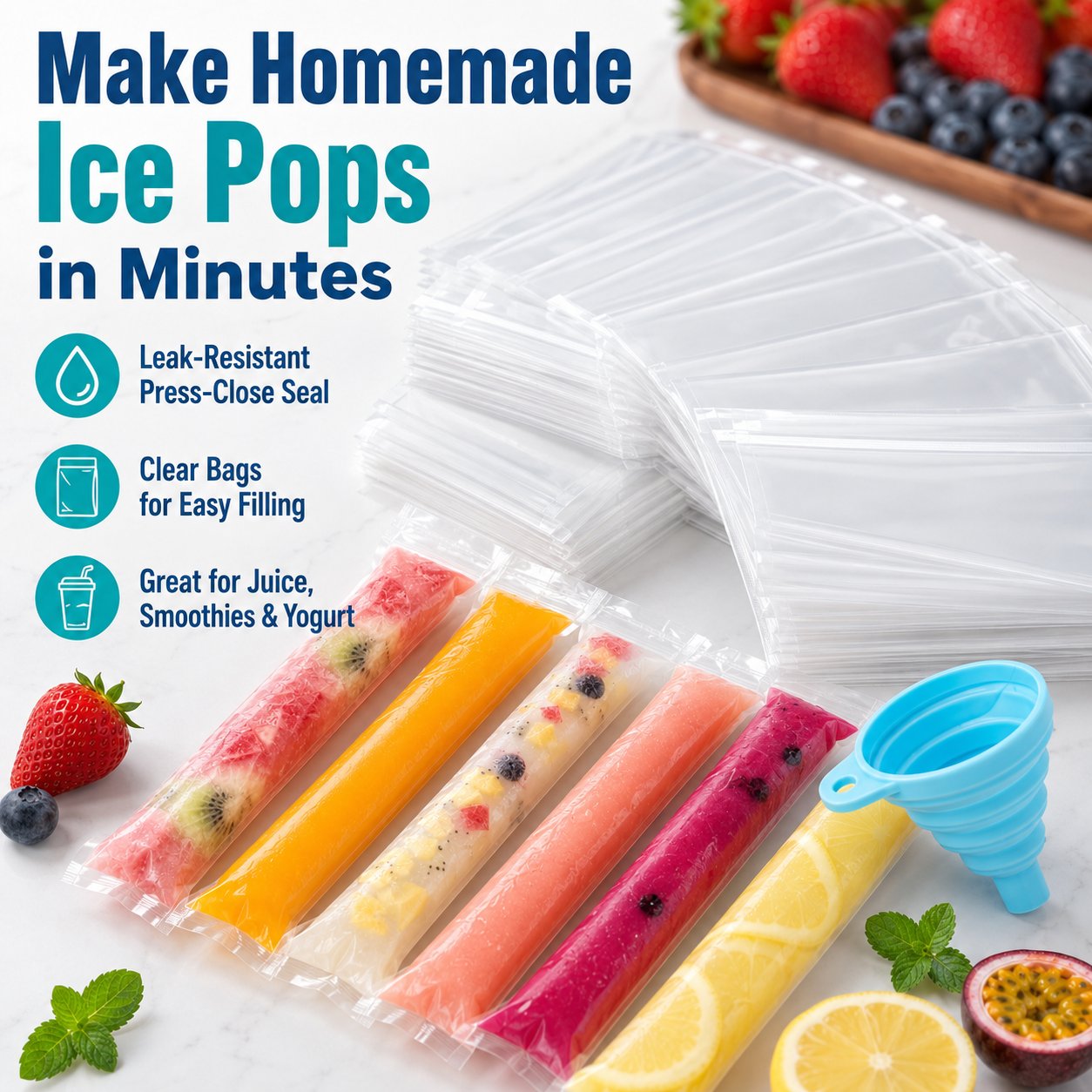 🍓 Pour, Freeze & Enjoy — Homemade Ice Pops Made Easy with Self-Sealing Bags! ❄️