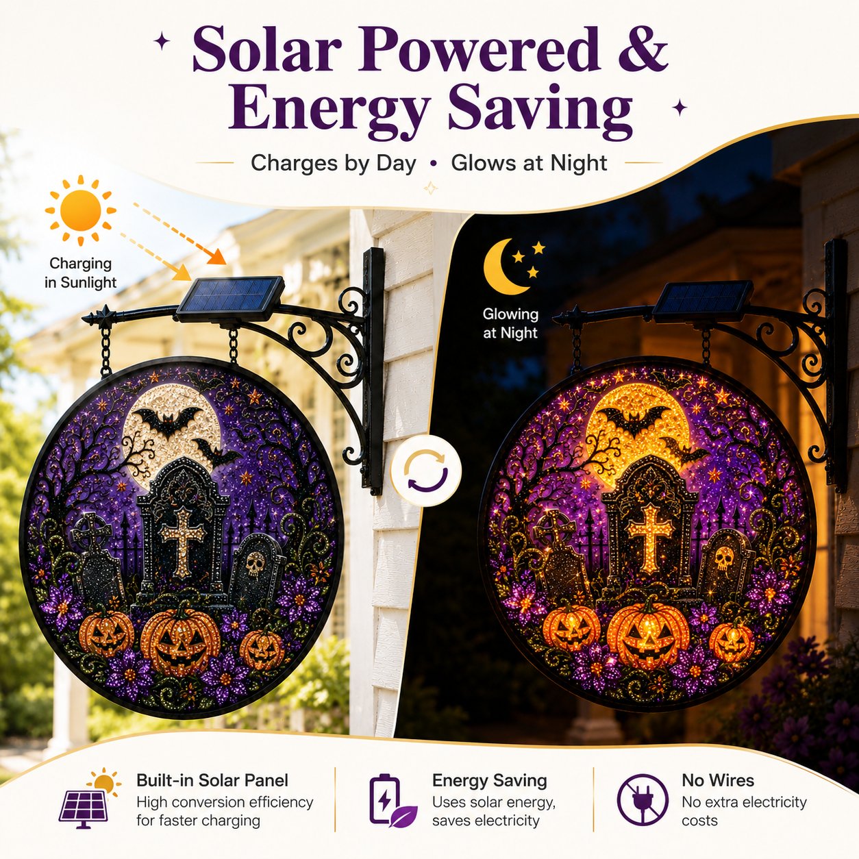 🎃 Solar Halloween LED Hanging Sign Light 👻