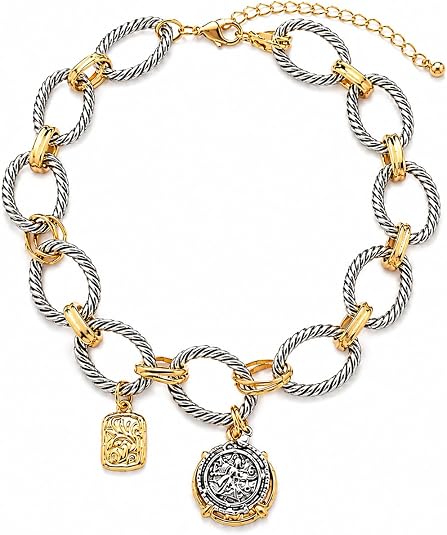 📿Women's Bohemian Twisted Metal Alloy Chain Necklace - Goldtone Coin Pendant