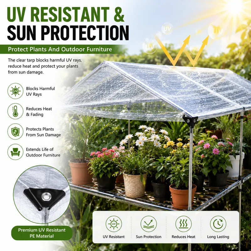 7x10FT Heavy Duty Waterproof PE Tarp Cover - Rainproof Tarp with Metal Grommets, Reinforced Edges & Fasteners for Balcony, Greenhouse, Plant Shield & Outdoor Storage