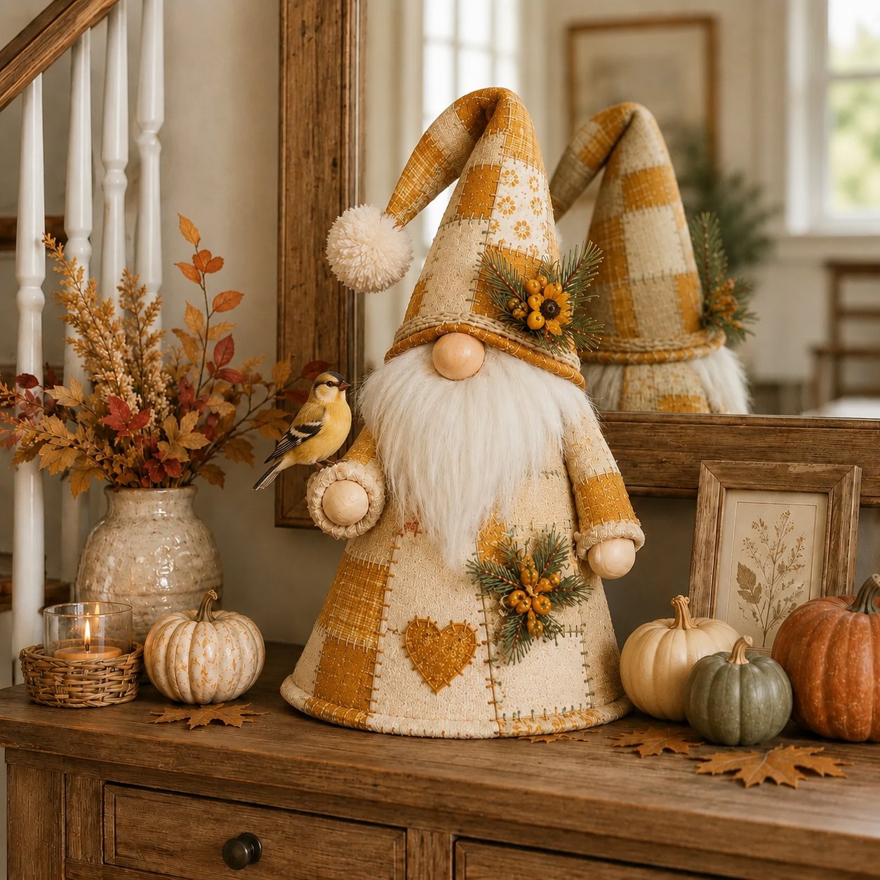 🔥 LAST DAY 49% OFF – 🐦 Patchwork Bird Gnome Light Collection | Warm Glowing Tabletop Decor with Farmhouse Patchwork Details for Mantels, Shelves & Holiday Gifts ✨（副本）