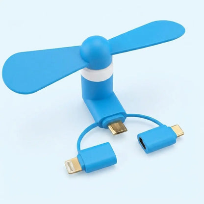 3-in-1 Mini Plug-in Phone Fan-Lightning, Type-C & Micro USB
